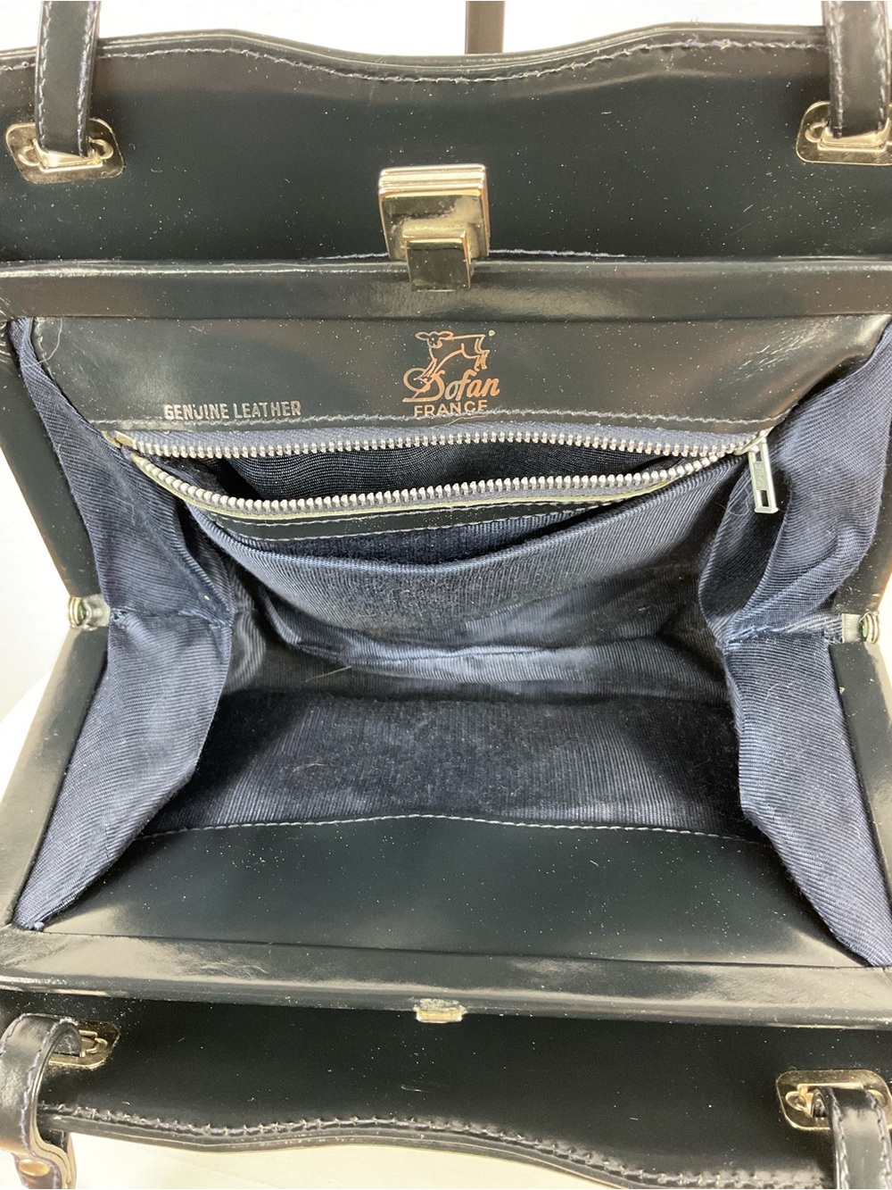 Vintage 1960's Blue Dofan of France Hand Bag with Silver-Tone Hardware - Picture 6 of 11